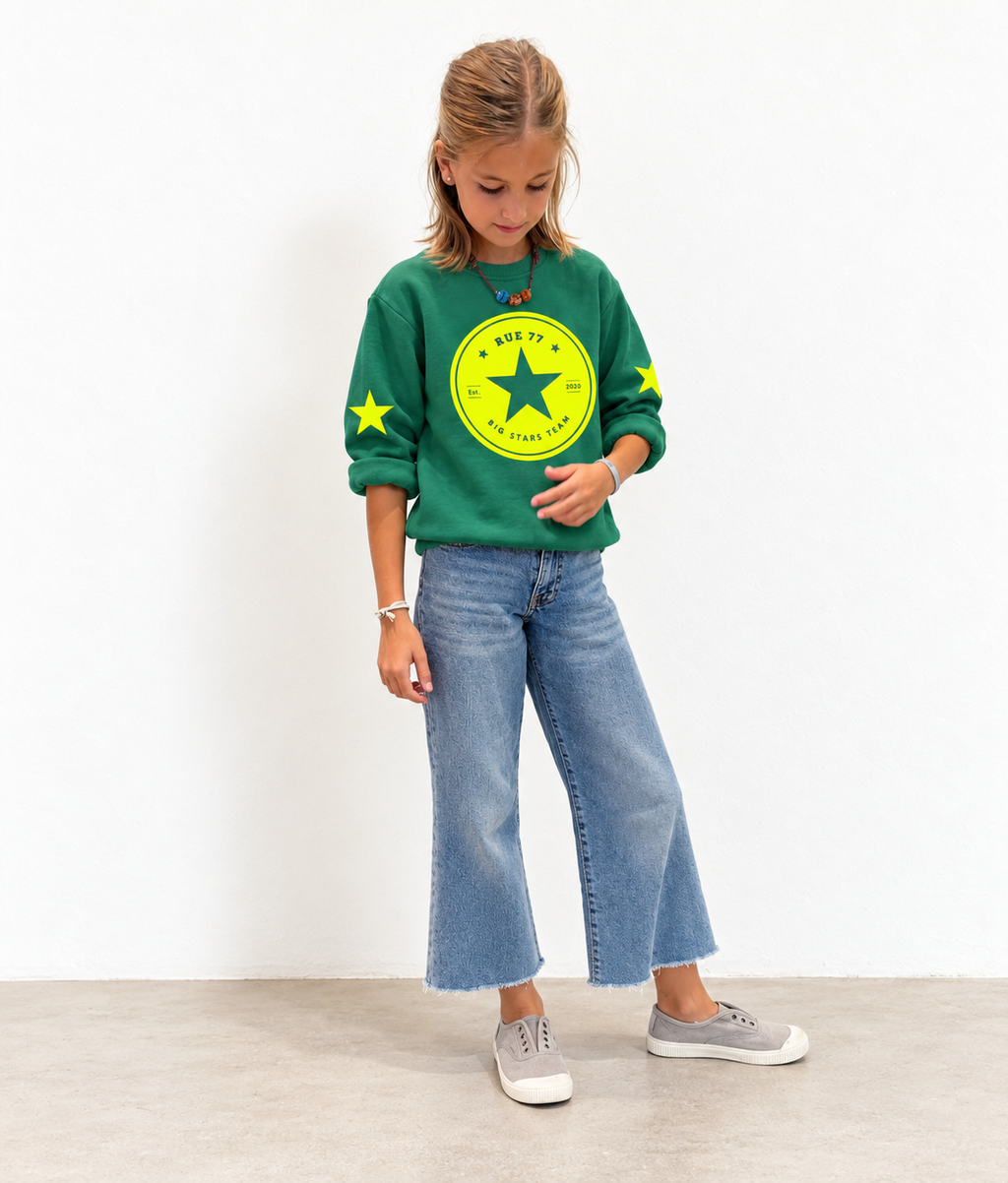 Sudadera Rue VERDE logo AMARILLO fluor