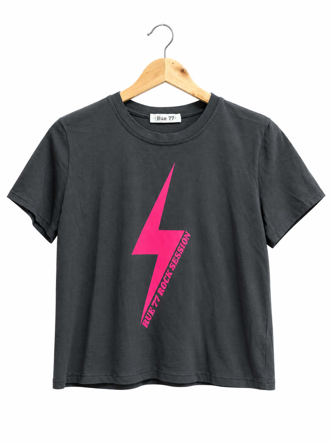 Camiseta Rue GRIS rayo ROSA flúor