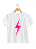Camiseta Rue BLANCA rayo ROSA flúor