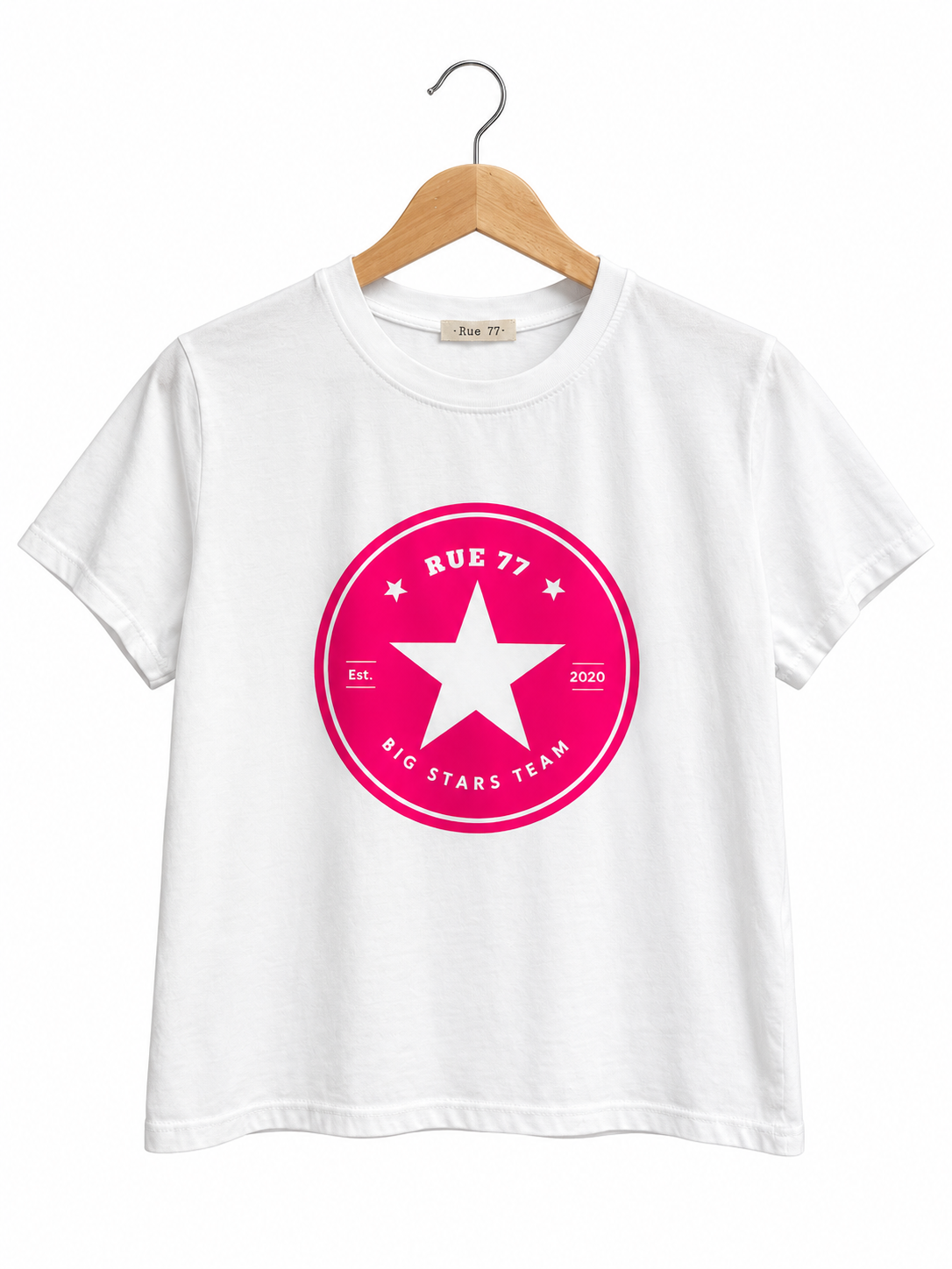 Camiseta Rue BLANCA logo FUCSIA