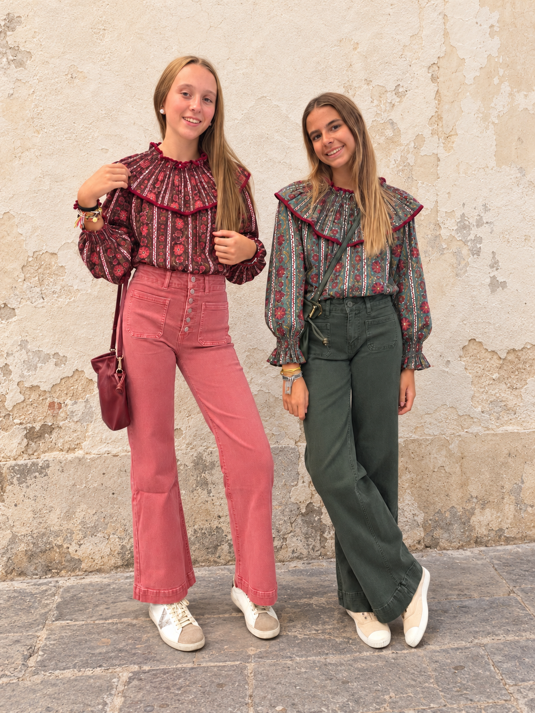 Camisa estampada con pechera fruncida