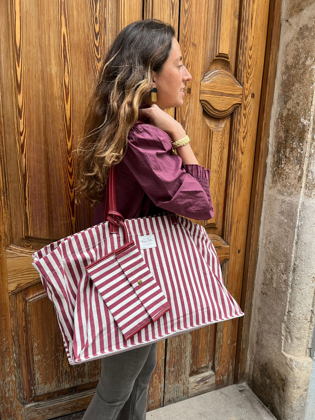 Bolsa multiusos de gran capacidad RAYAS ROJA