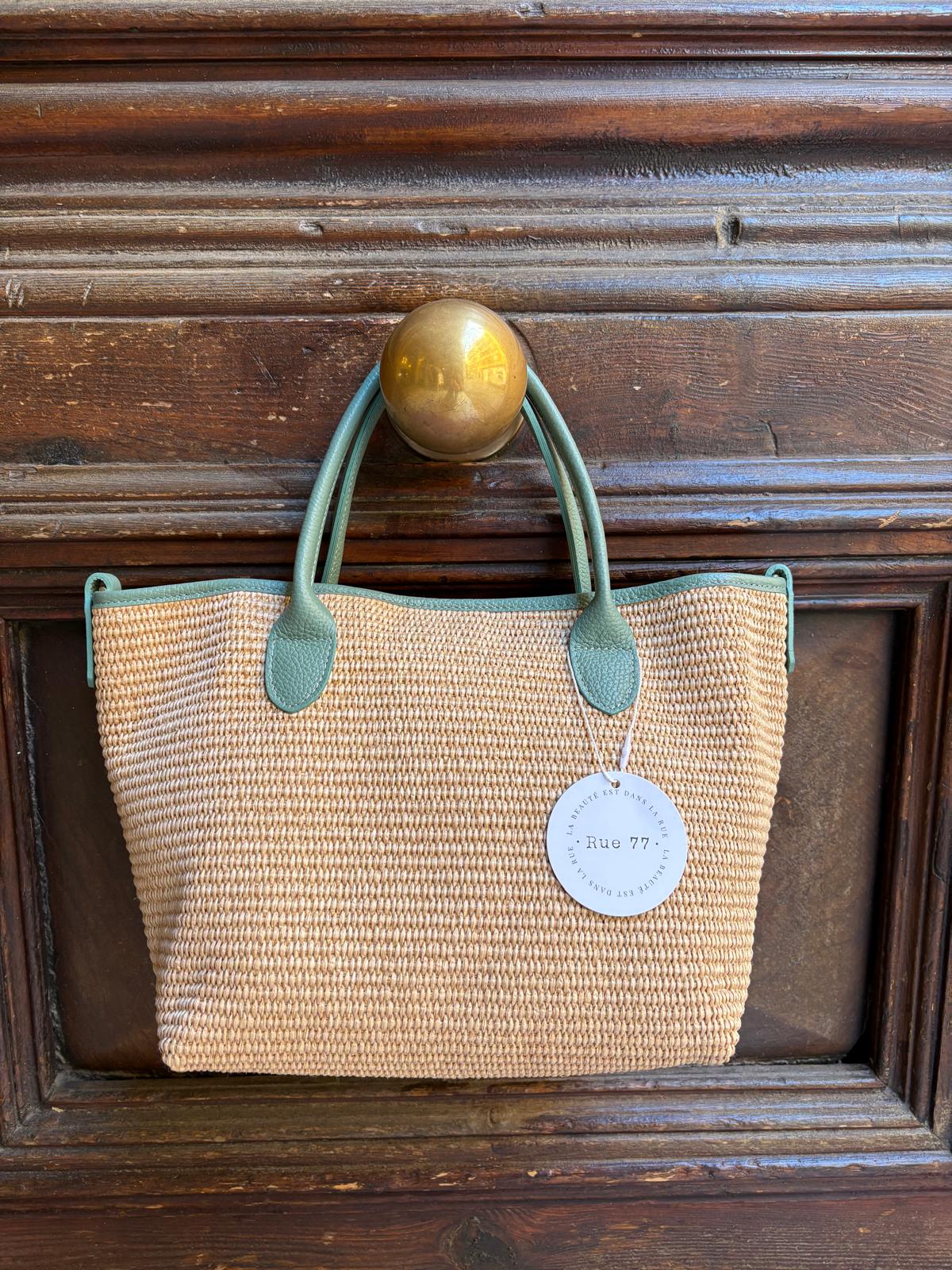 Bolso de rafia con asas de cuero 100%