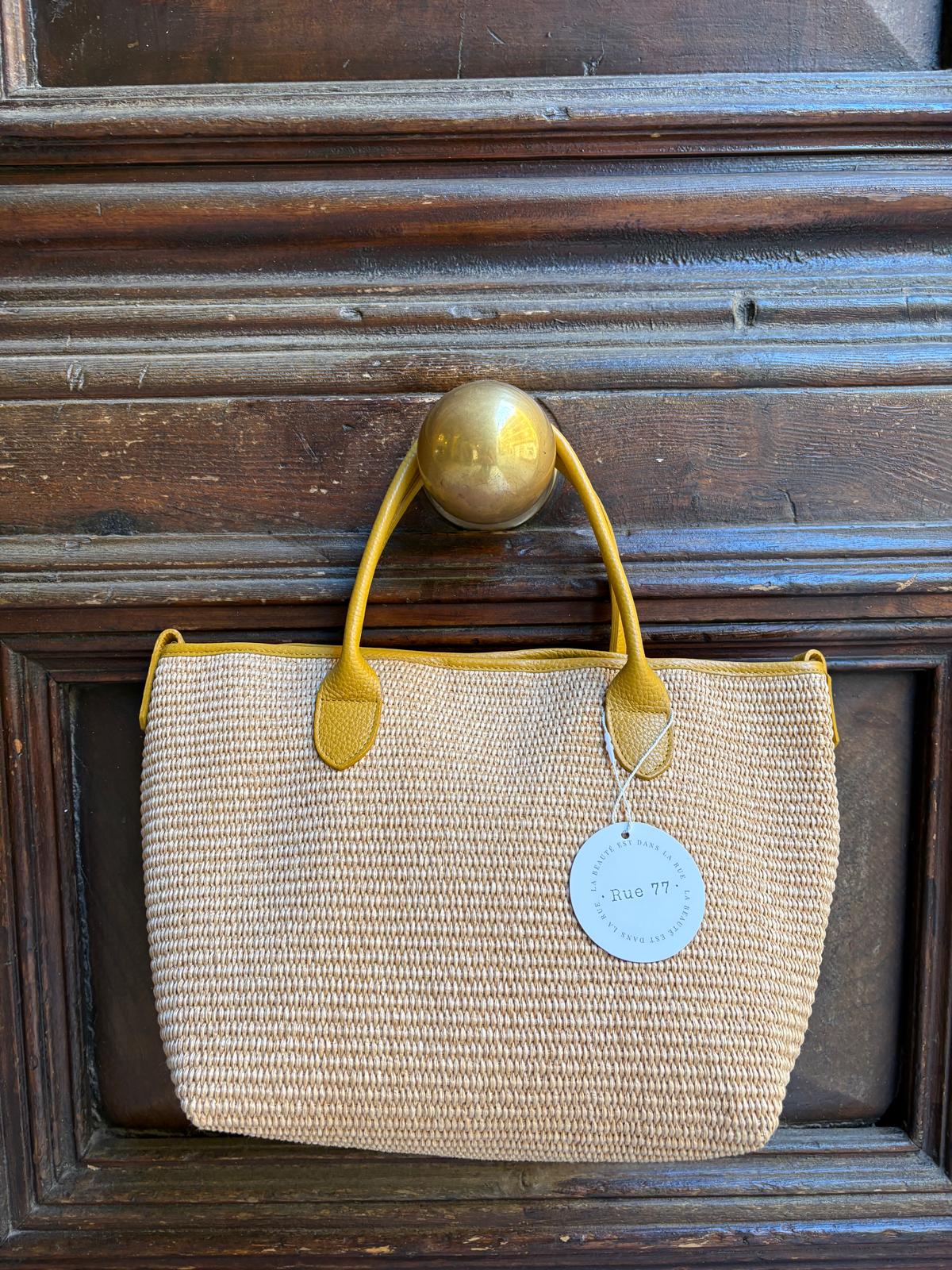 Bolso de rafia con asas de cuero 100%