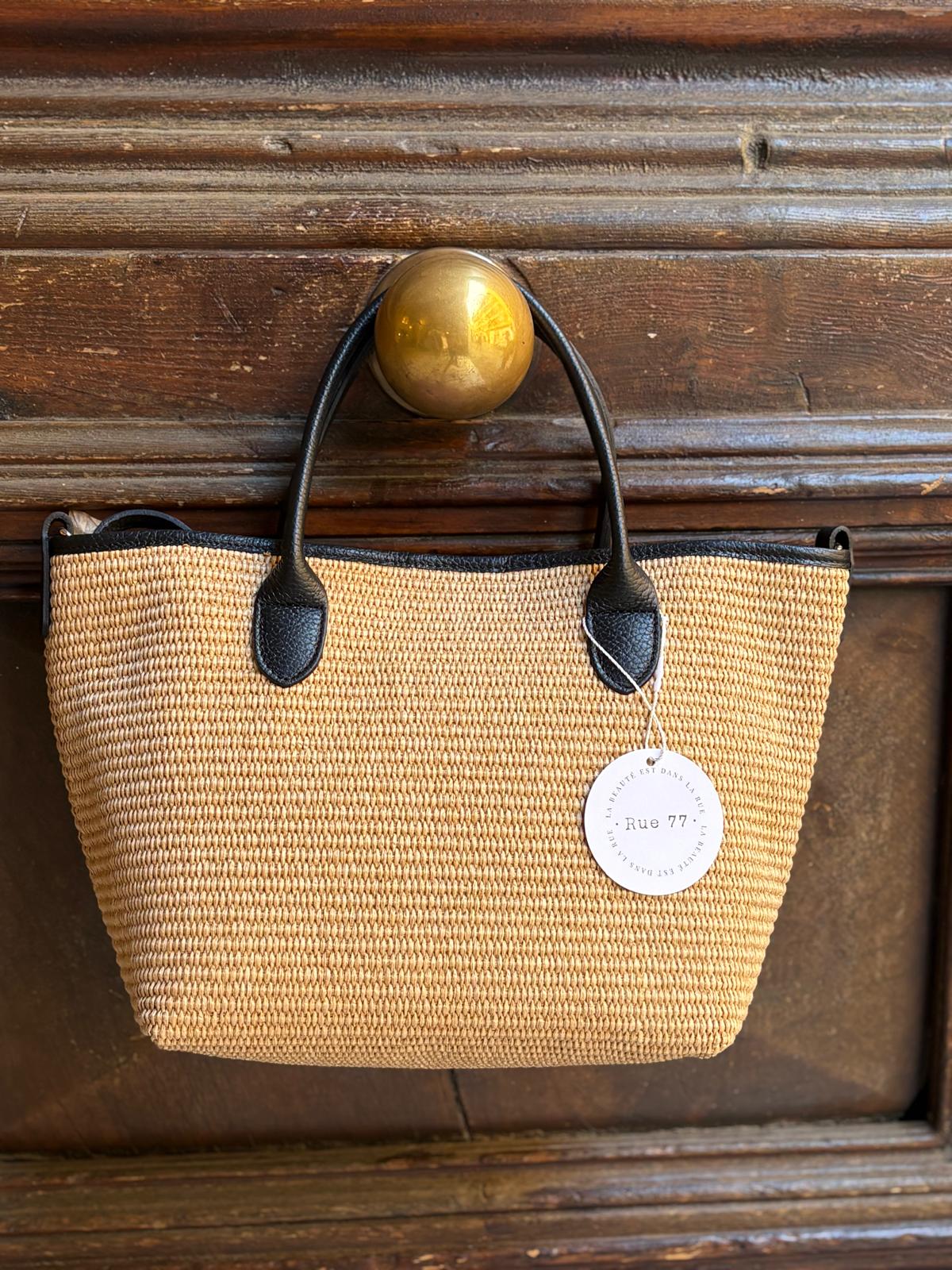 Bolso de rafia con asas de cuero 100%