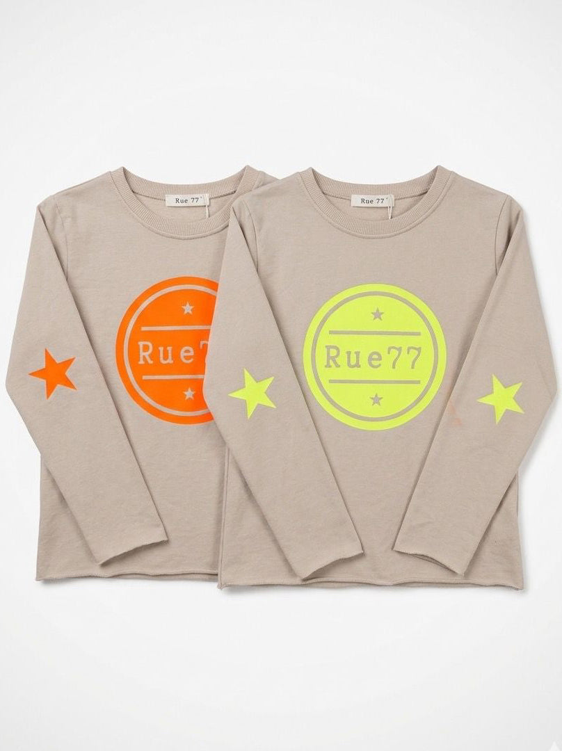 Sudadera Rue77 BEIGE estrellas (flúor naranja o amarillo)