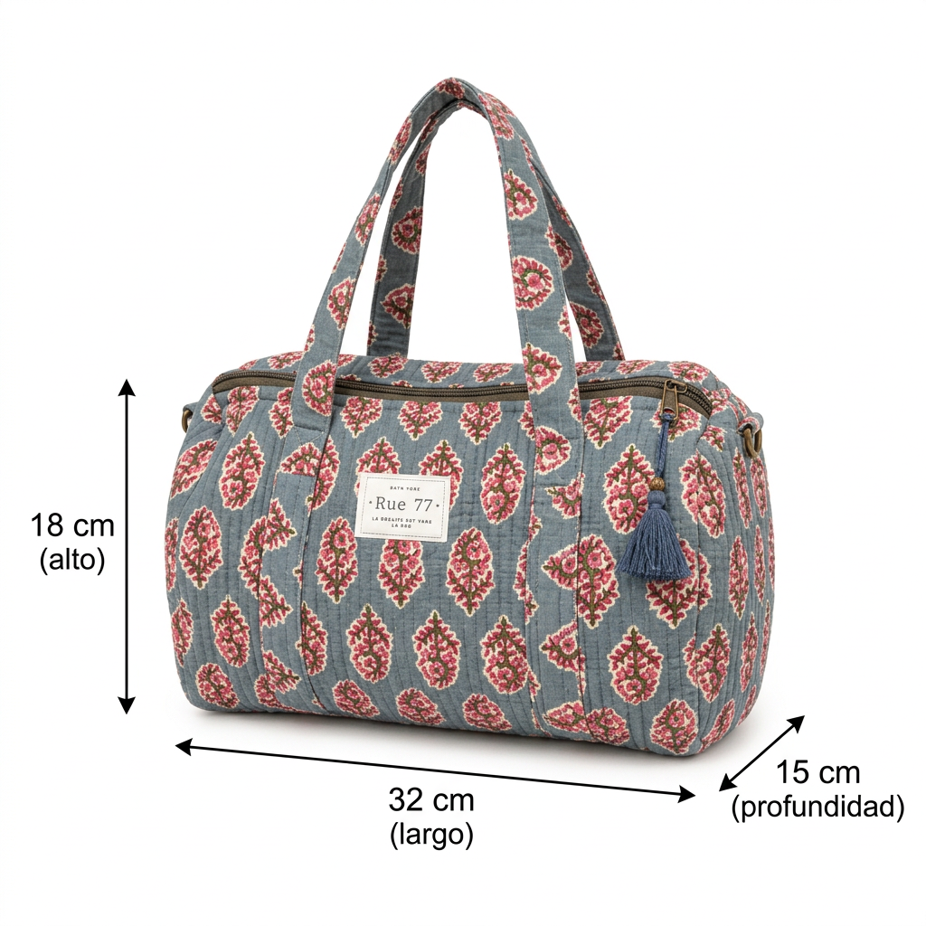 Bolsa extraescolar gris: 32 cm de largo, 18 cm de alto y 15 cm de profundidad