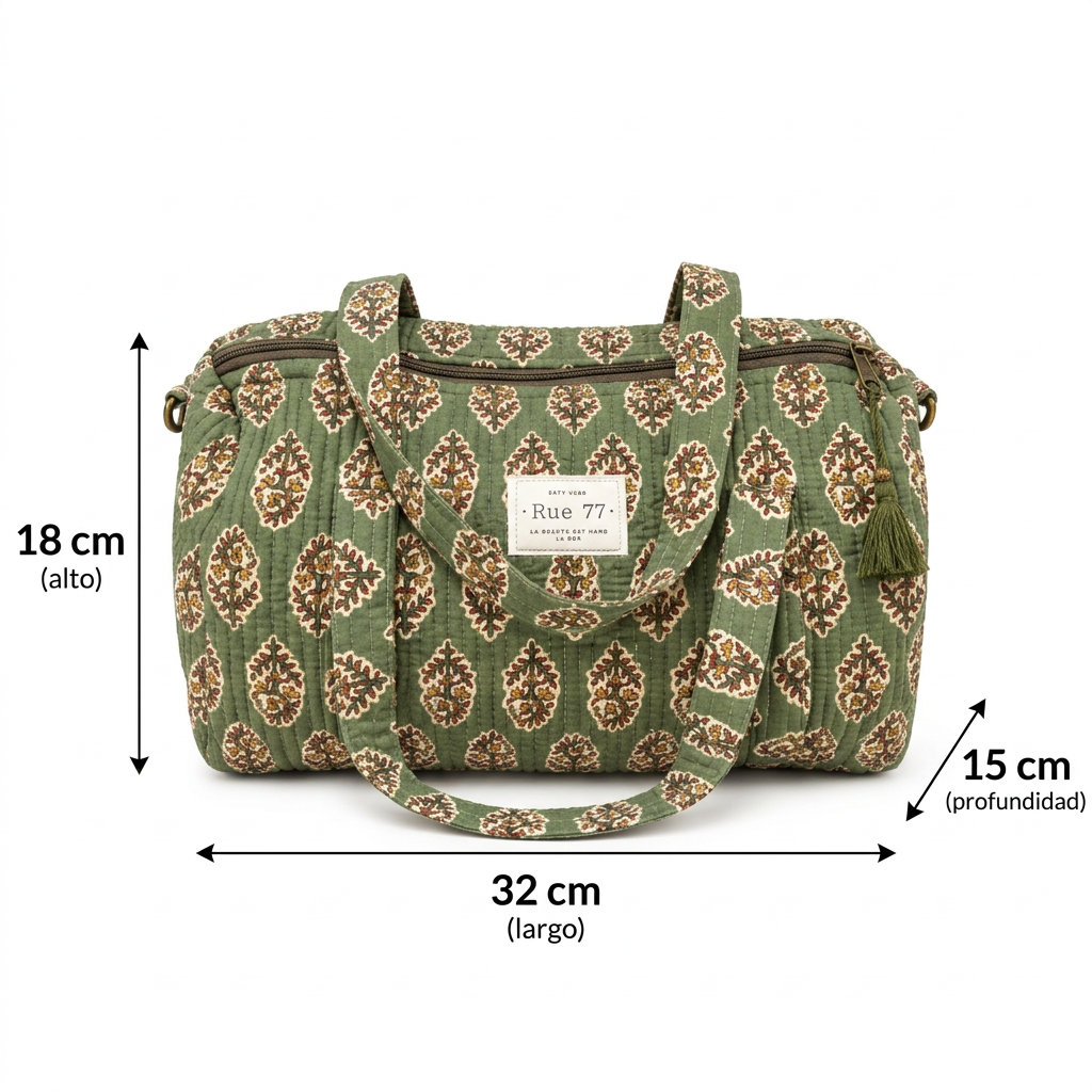 Bolsa extraescolar verde: 32 cm de largo, 18 cm de alto y 15 cm de profundidad